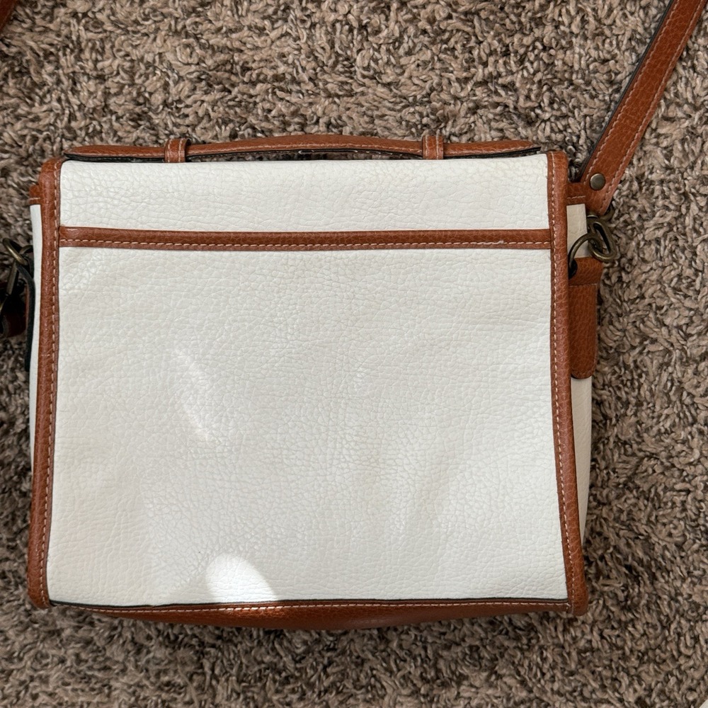 Vintage 90's Esprit Cross Body Purse‎ - White Pebble Texture with Brown Trim - Picture 5 of 7